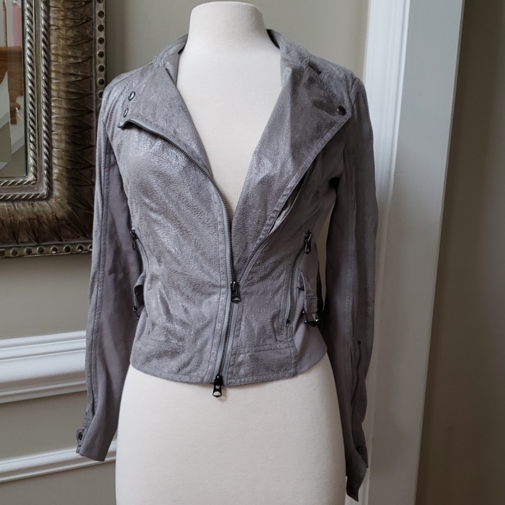 Armani Exchange Silver Metallic Moto Jacket